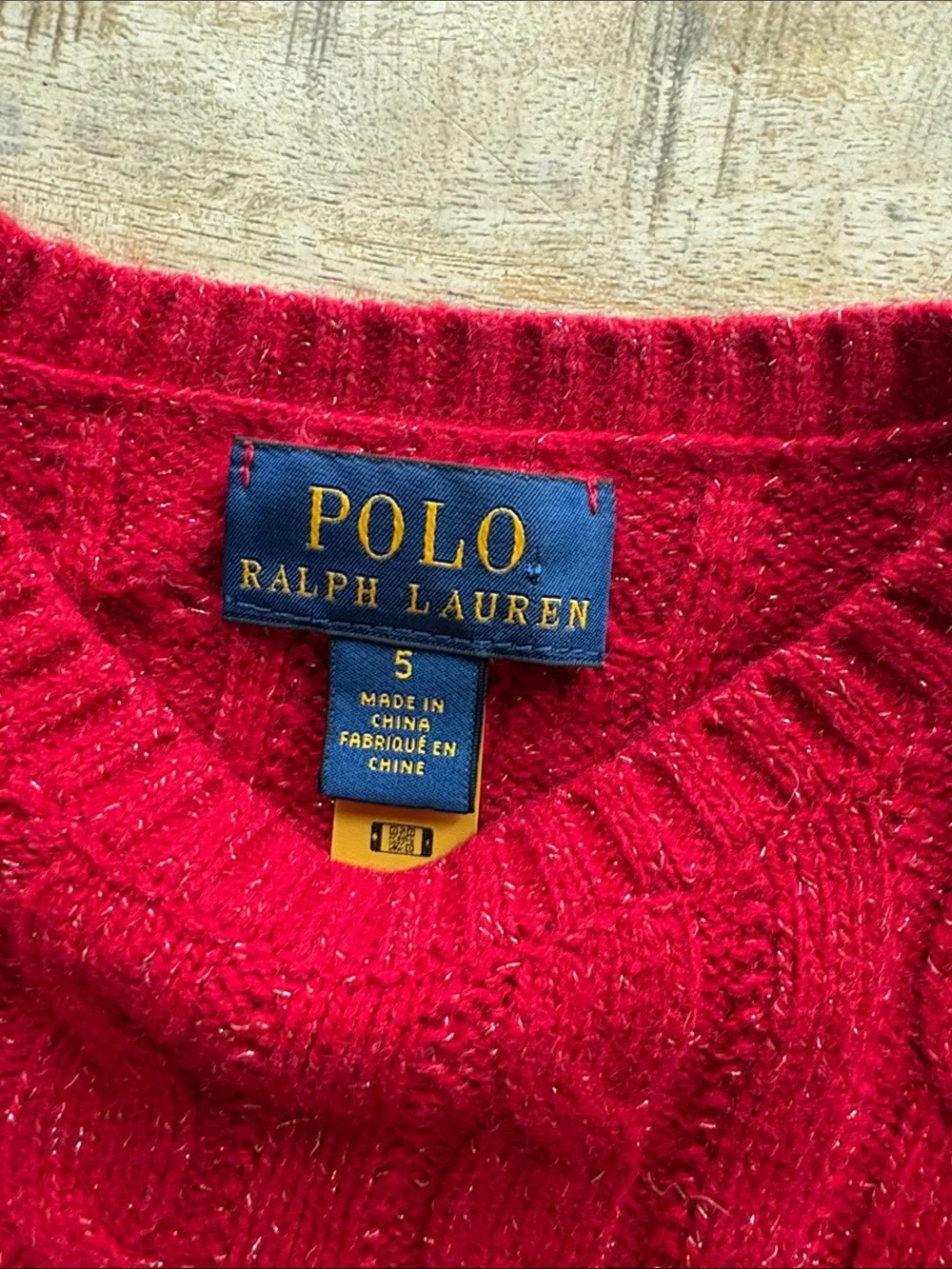 Ralph Lauren Red Cable-Knit Sweater size 5